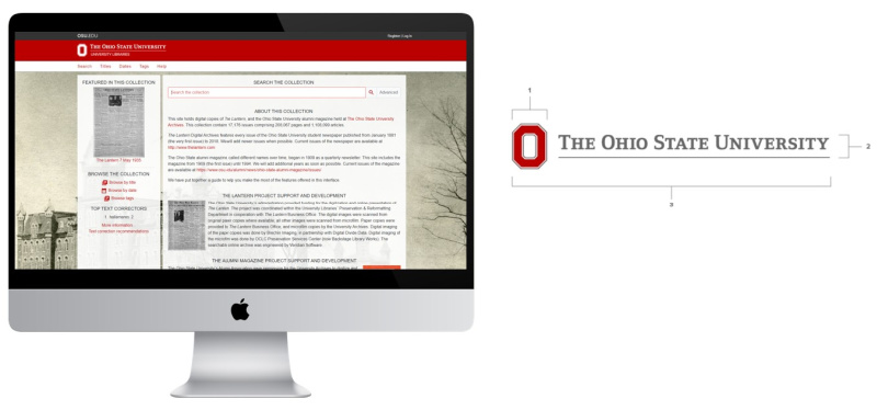 screenshot showing the desktop view of the Ohio State University student newspaper archive and logo