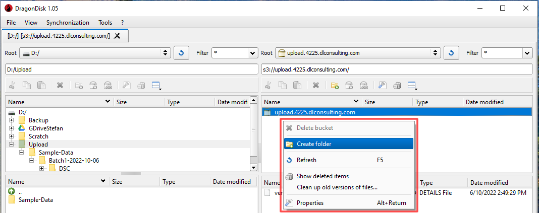Screenshot showing right clicking in the right pane and selecting 'Create folder'.