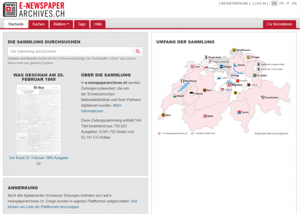 Swiss National Library’s digital newspaper collection www.e-newspaper archives.ch