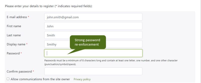 Screenshot showing strong password re-enforcement on a Veridian digital collection