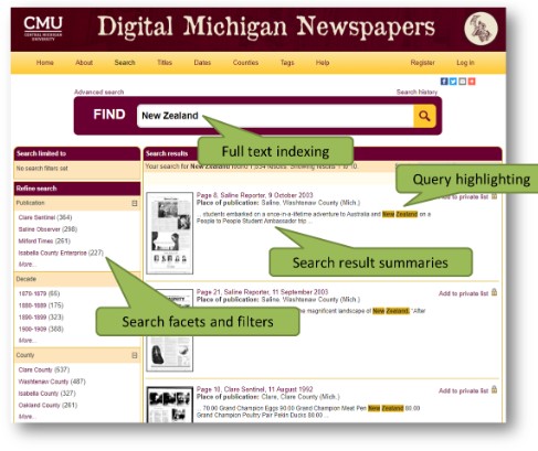 Digital Michigan Newspapers search page