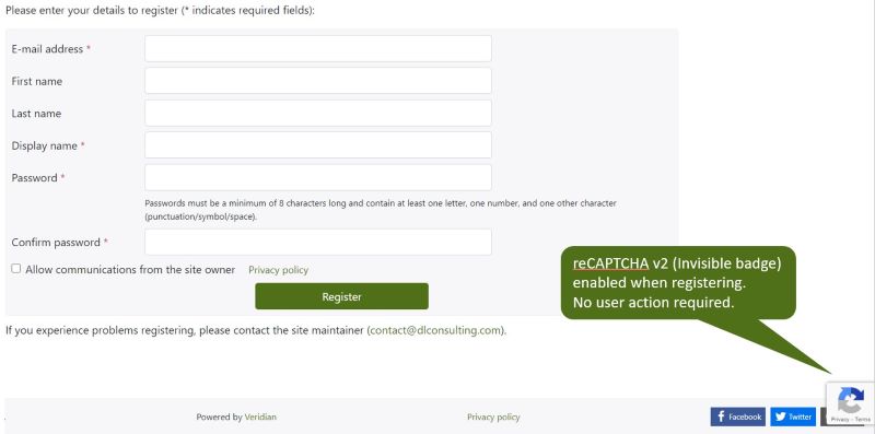 screenshot showing reCAPTCHA enabled for registration