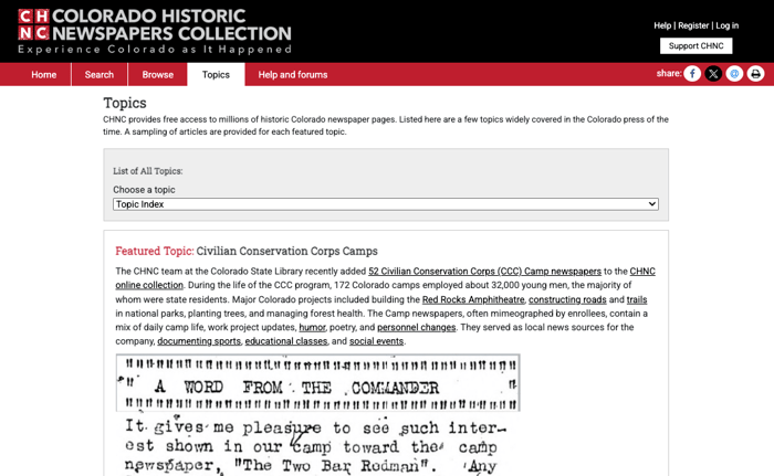 Colorado Historic Newspapers Collection Topics Page